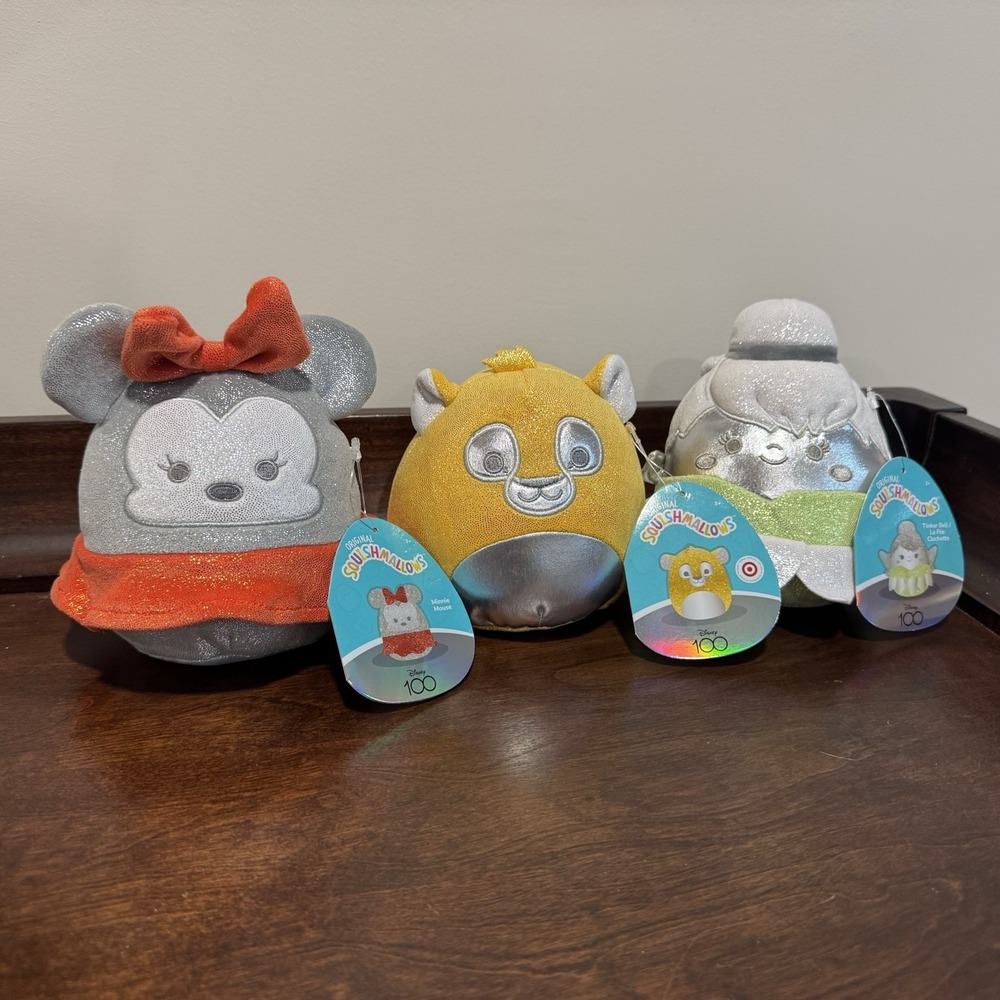 Squishmallows Disney 100 5 Glitter Plush 5" LOT OF 3 - Minnie Mouse Simba Tinker